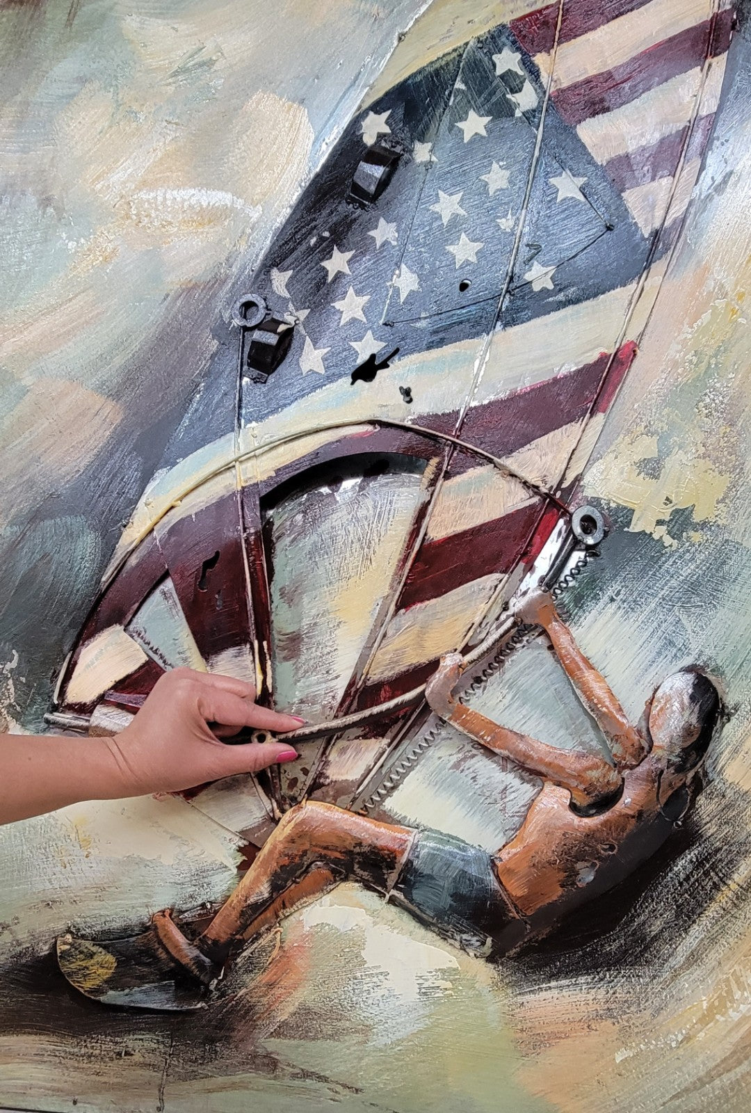 USA Flag Surfer 3D Wall Sculpture Hand Painted Patriotic Artwork for Decoration