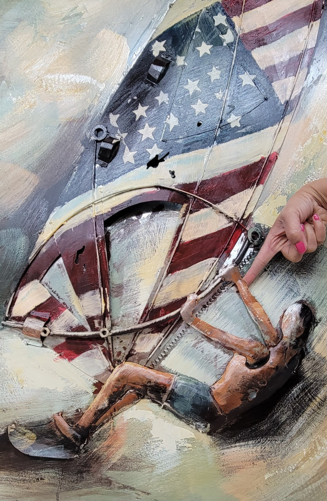 USA Flag Surfer 3D Wall Sculpture Hand Painted Patriotic Artwork for Decoration