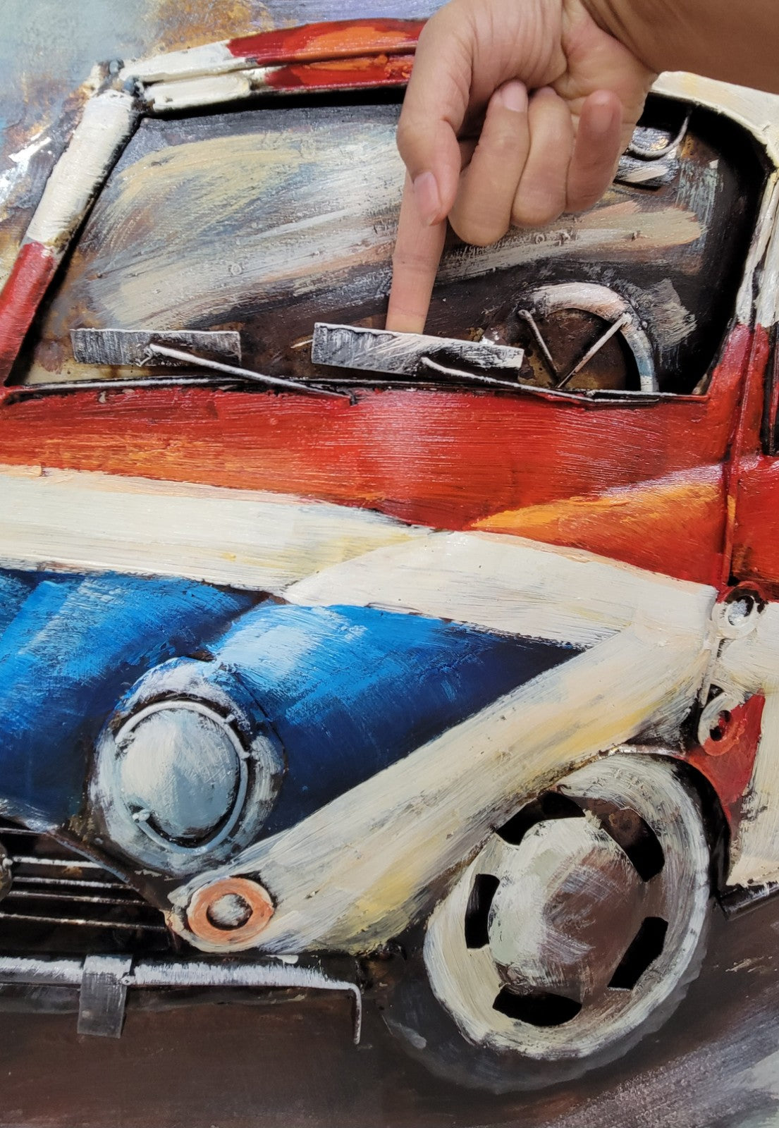 Automobile Mixed Media Iron Hand Painted Wall Décor Easy to Hang 4 Wall