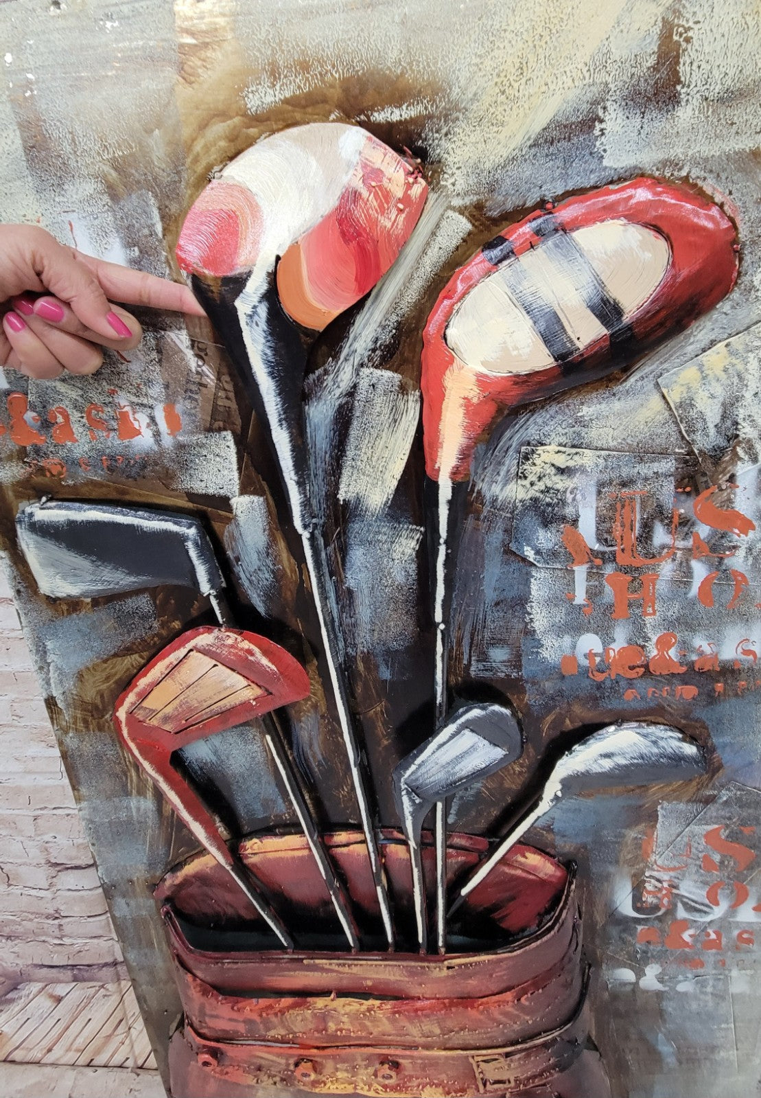 Wrapped Canvas Graphic Fine Art 3-D Oil Painting of Golf Bag with Clubs Figure