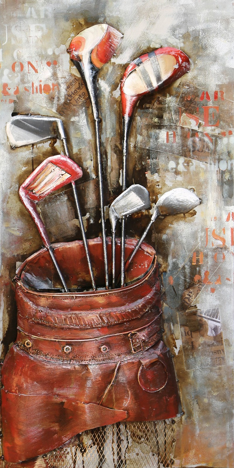 Wrapped Canvas Graphic Fine Art 3-D Oil Painting of Golf Bag with Clubs Figure