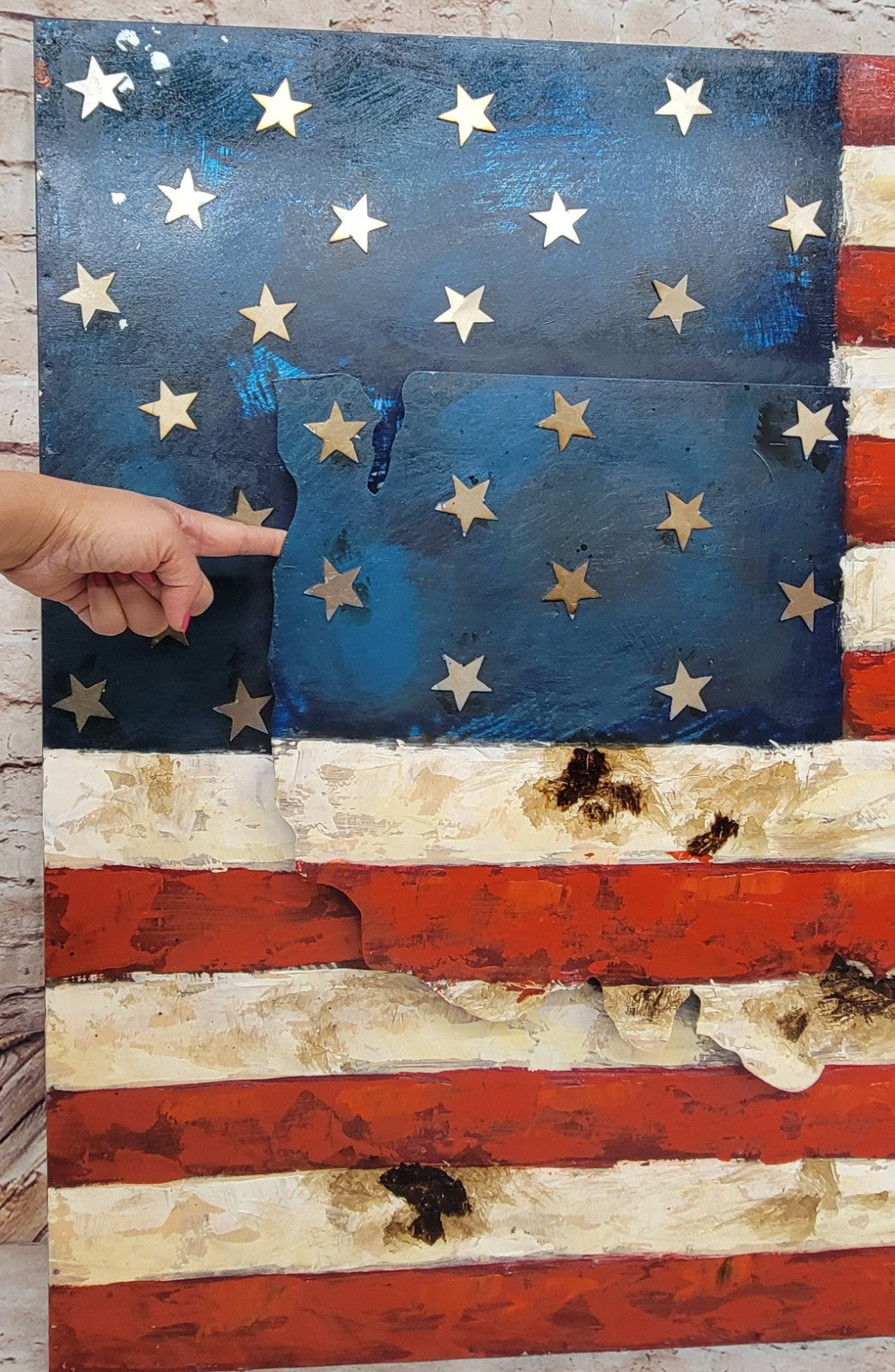 United States Map with American Flag 3-D Wall Mount Painting Artwork