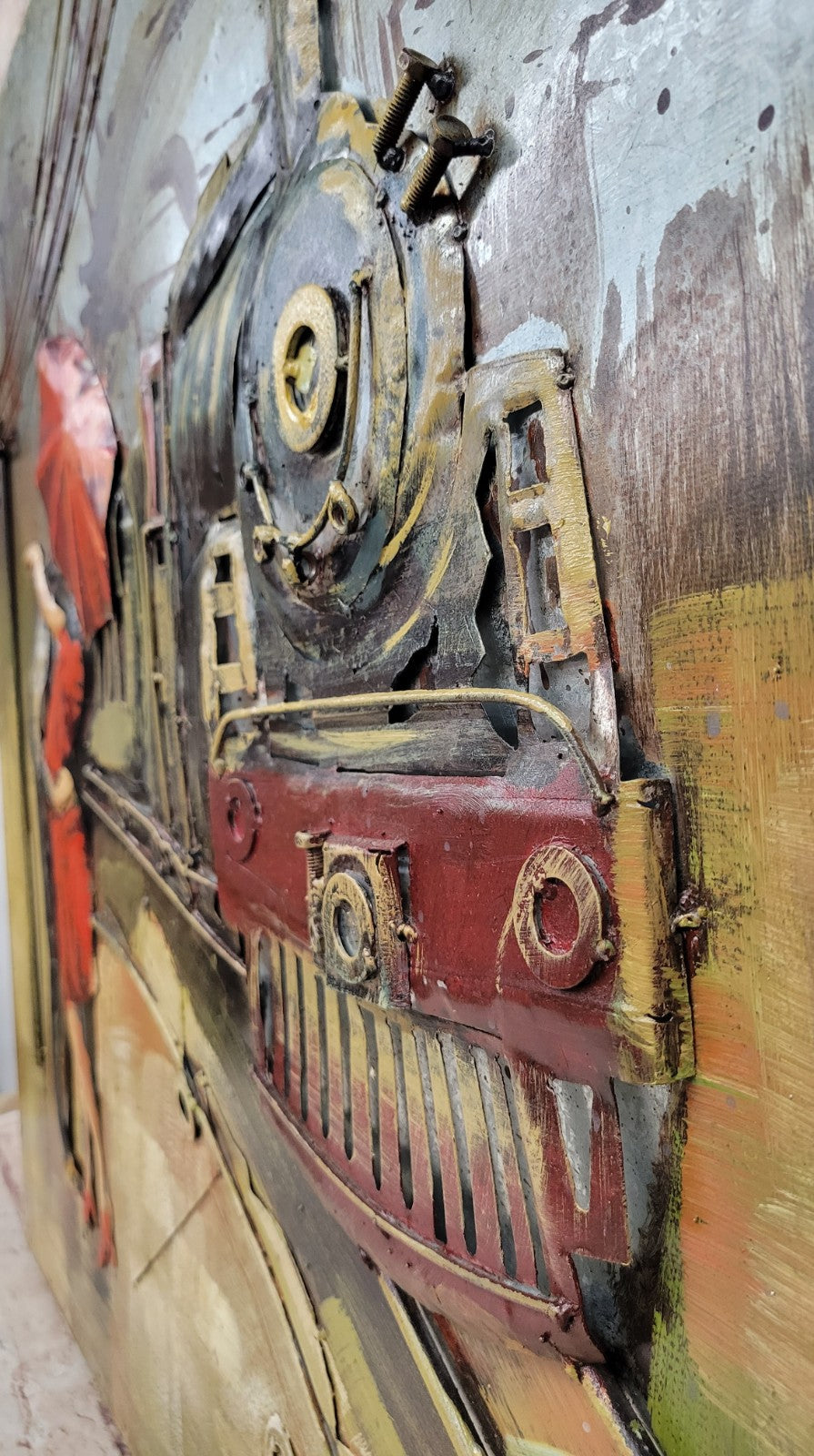 Wall Art 3D Train Full Steam Ahead Man Woman Kissing Classic Artwork Gift