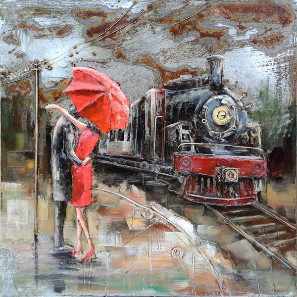 Wall Art 3D Train Full Steam Ahead Man Woman Kissing Classic Artwork Gift