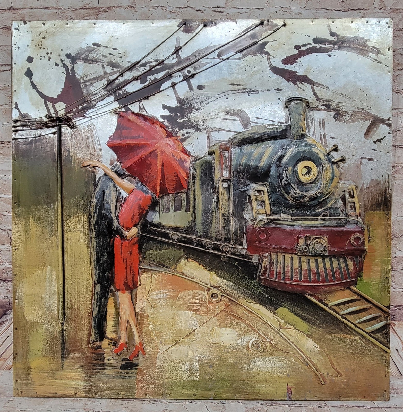Wall Art 3D Train Full Steam Ahead Man Woman Kissing Classic Artwork Gift