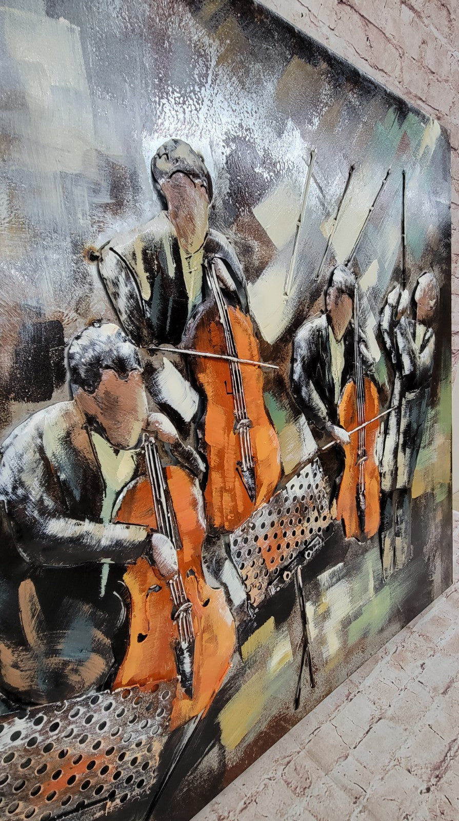 Modern Music Theme Painting Handmade Oil Art on Textured Metal Canvas Wall Hanging