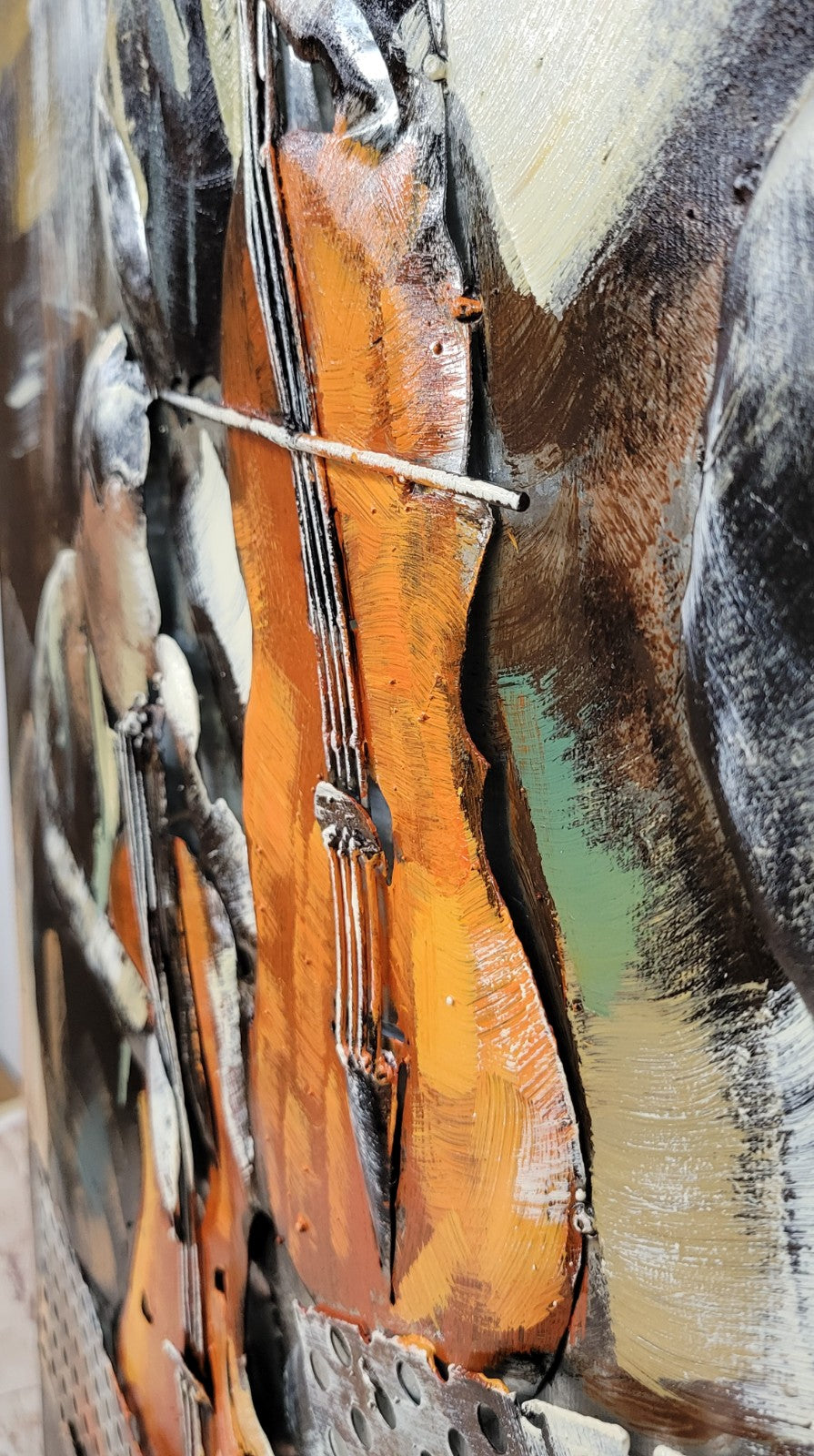 Modern Music Theme Painting Handmade Oil Art on Textured Metal Canvas Wall Hanging