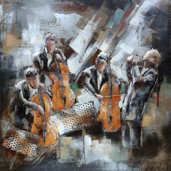Modern Music Theme Painting Handmade Oil Art on Textured Metal Canvas Wall Hanging