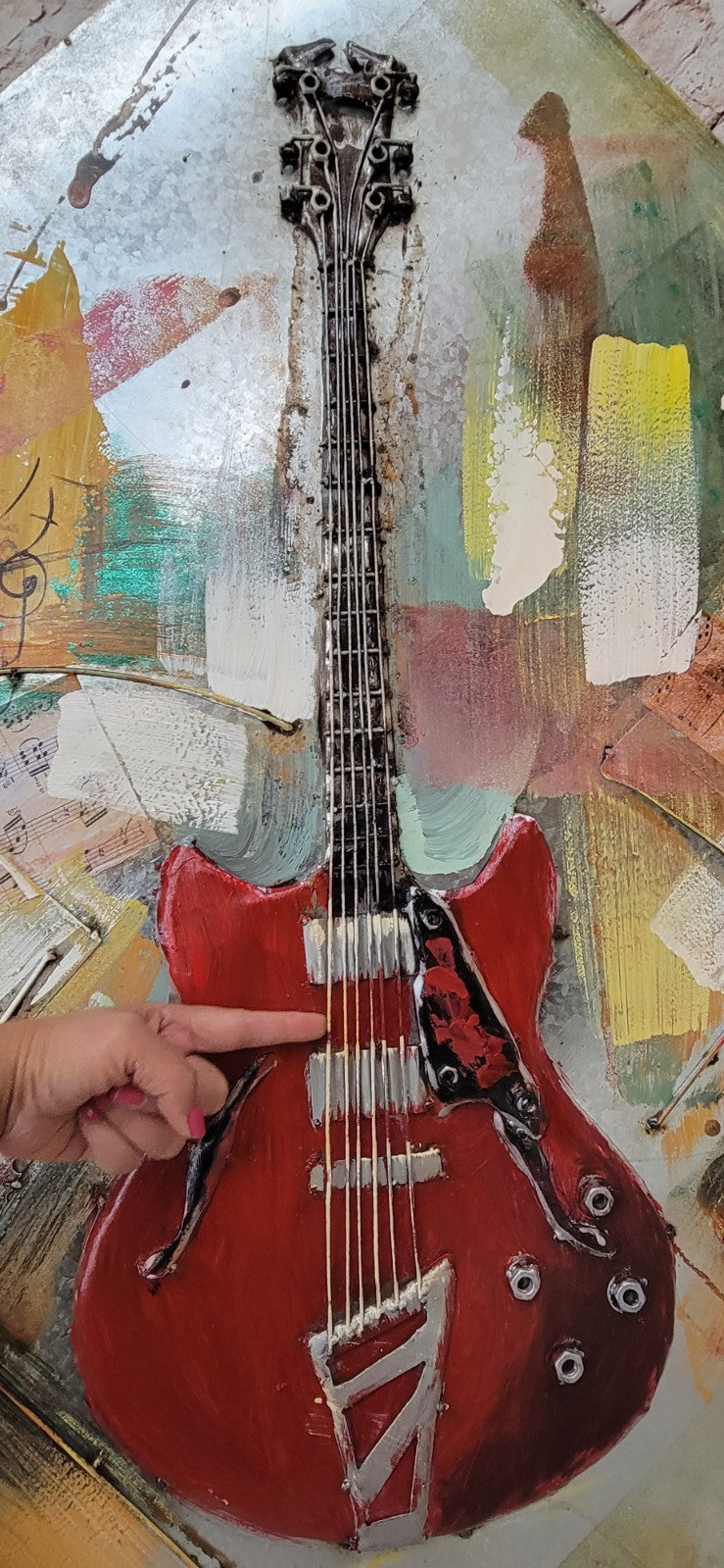 New 3D Metal Guitar Painting, Guitar Music Wall Art Handcrafted Fine Art