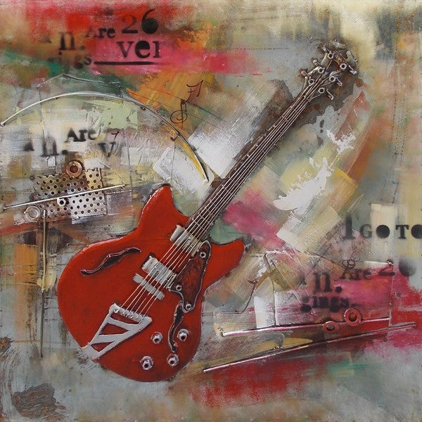 New 3D Metal Guitar Painting, Guitar Music Wall Art Handcrafted Fine Art