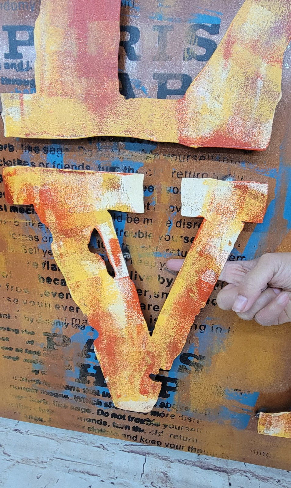 Romantic LOVE Wall Sculpture 3D Acrylic Painting on Metal Handmade Home Art