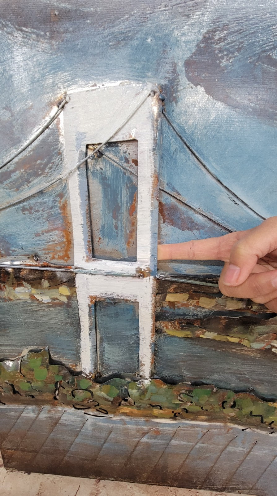 Romantic Evening Brooklyn Bridge 3D Painting Acrylic Handmade on Metal Canvas