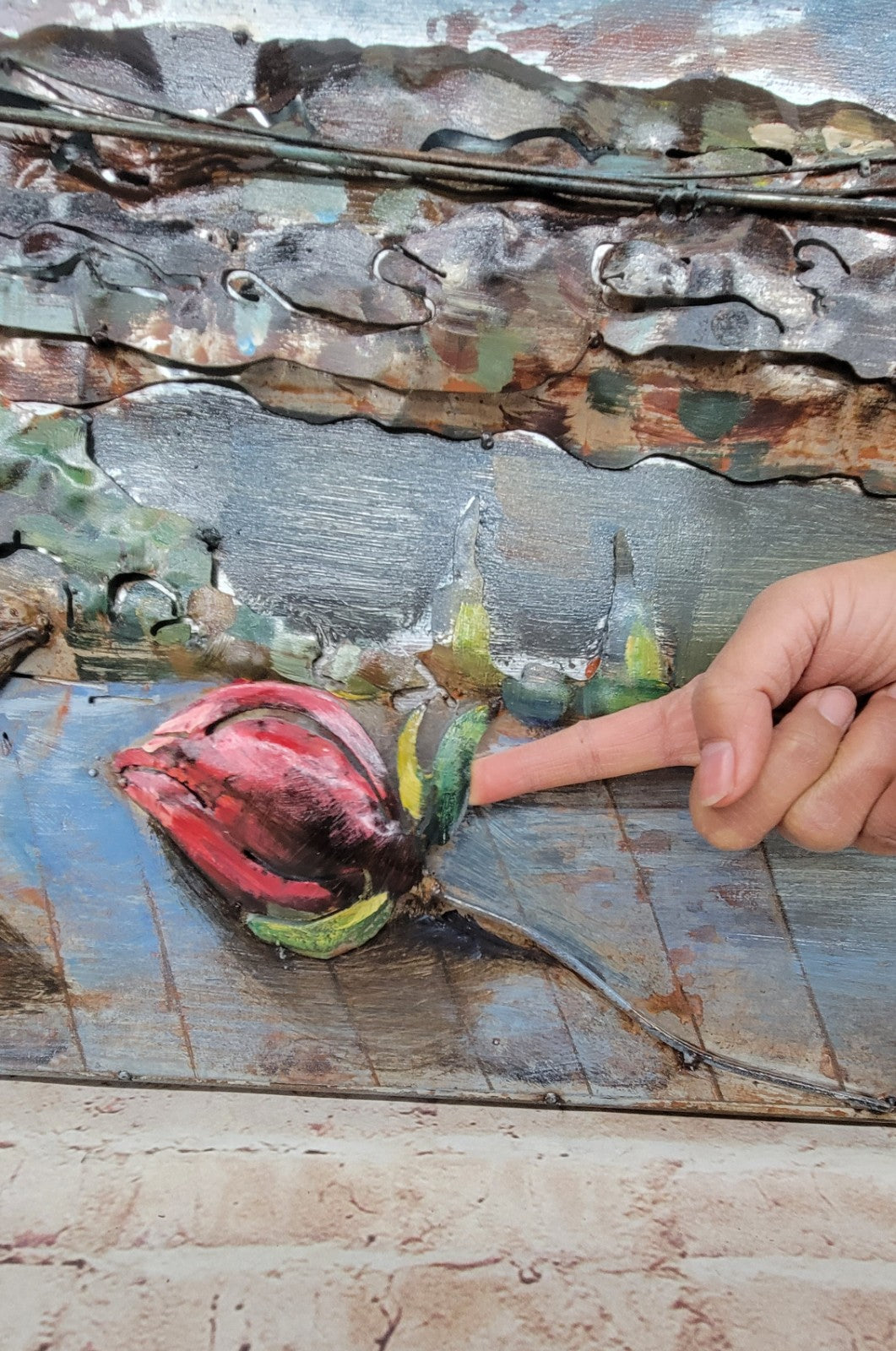 Collectible fine art by European Bronze Finery Romantic Scene Bridge 3-D Painting