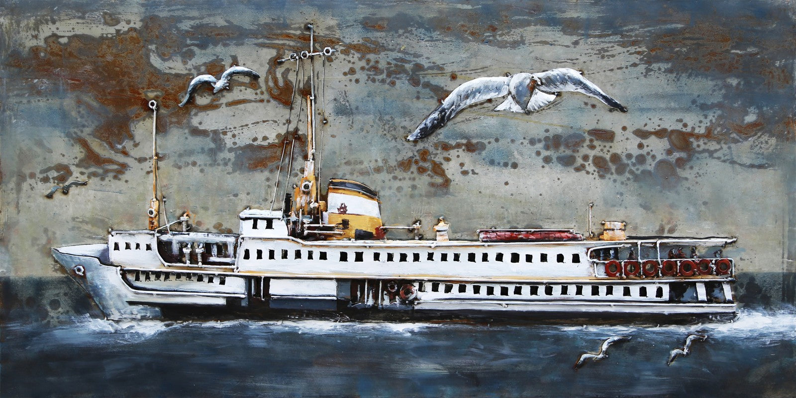 Titanic Boat Metal Canvas 3D Art Handmade Nautical Ocean Seascape Painting Decor