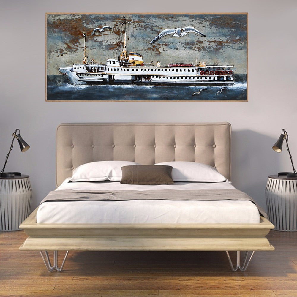 Titanic Boat Metal Canvas 3D Art Handmade Nautical Ocean Seascape Painting Decor