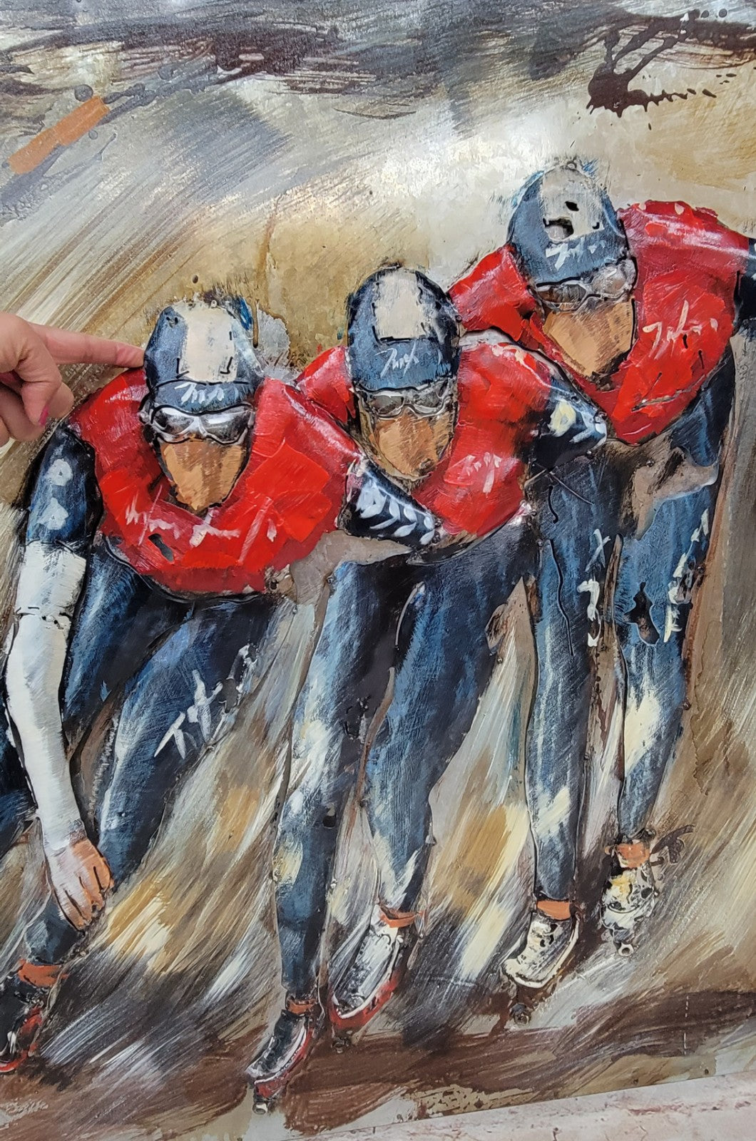 Competition in team work on Skating Roller Blading 3-D Oil Painting 32 by 32 inches