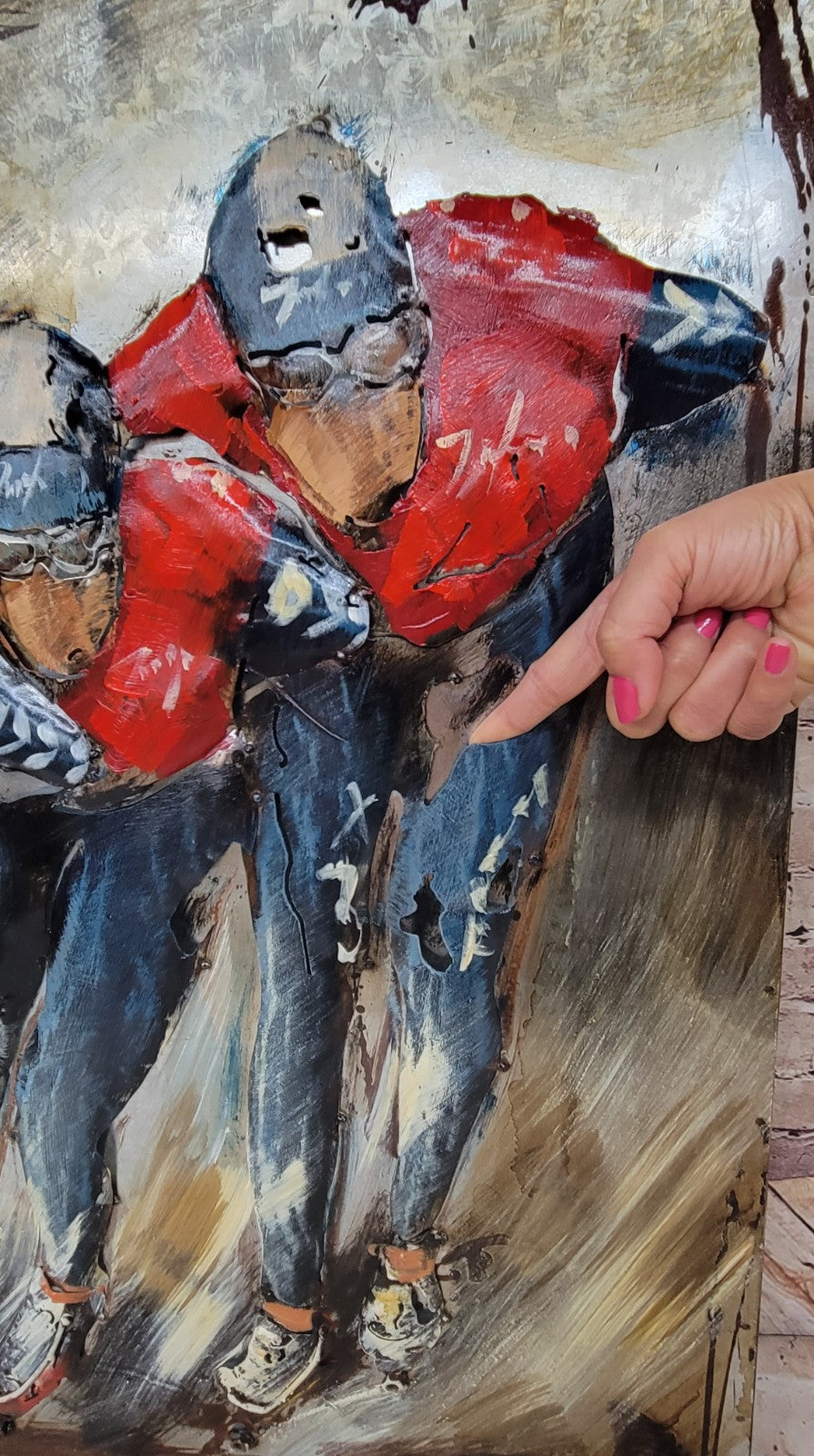 Competition in team work on Skating Roller Blading 3-D Oil Painting 32 by 32 inches