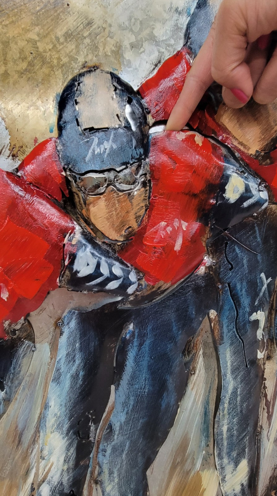 Competition in team work on Skating Roller Blading 3-D Oil Painting 32 by 32 inches