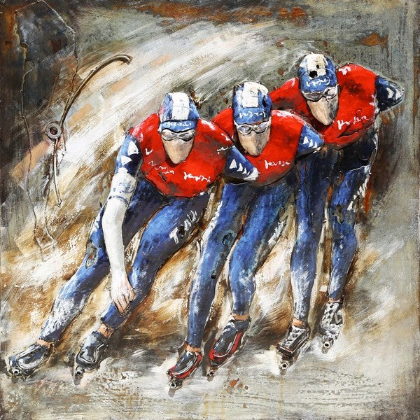 Competition in team work on Skating Roller Blading 3-D Oil Painting 32 by 32 inches
