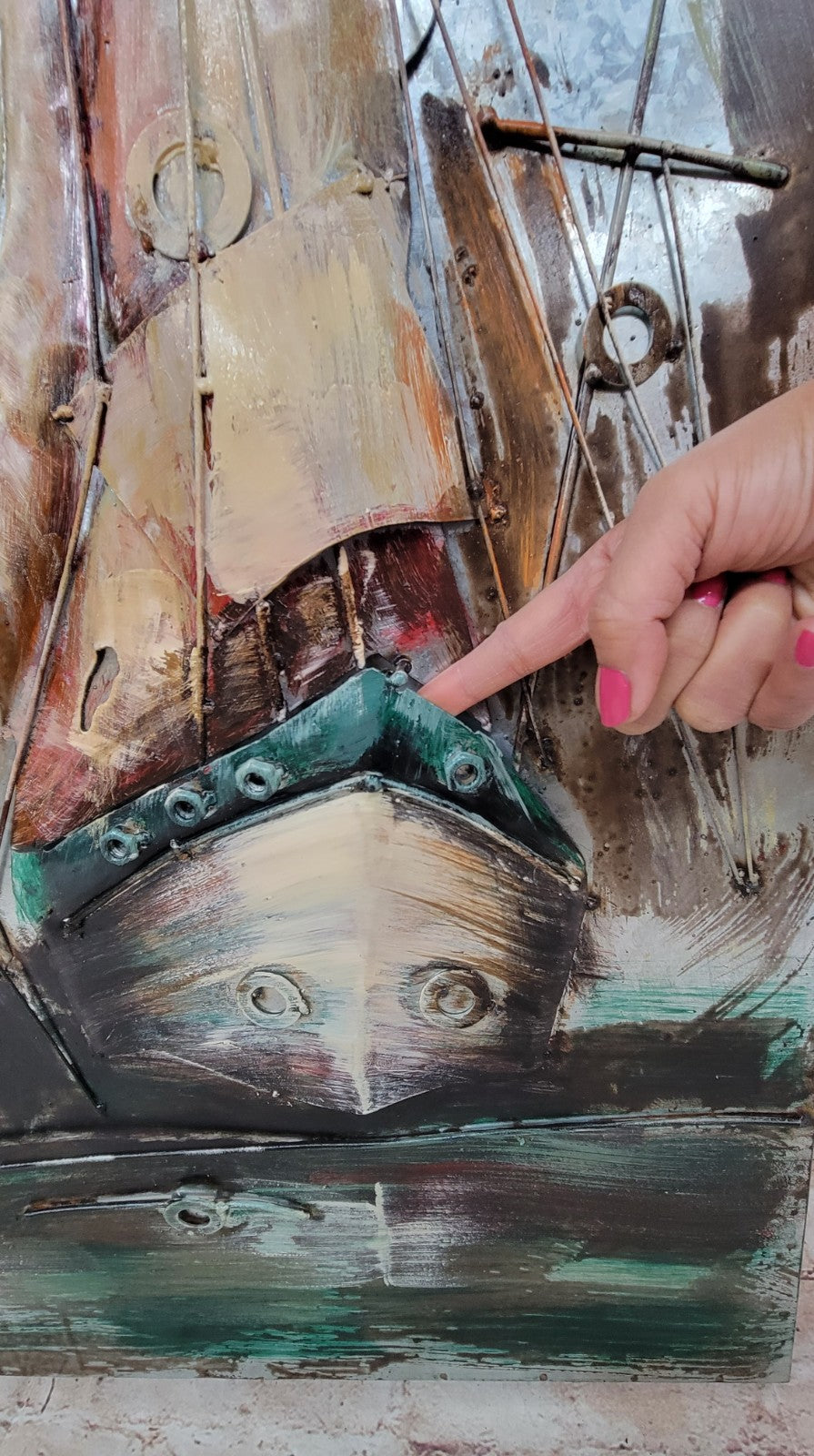 3D Sailboat Wall Art Hand Painted Nautical Acrylic on Metal Modern Decor Hand Made