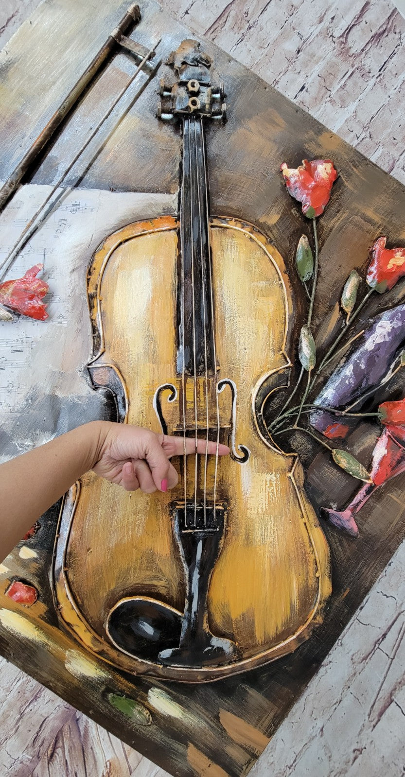Violin Music Wall Art 3D Acrylic Metal Handmade Decoration for Home Office