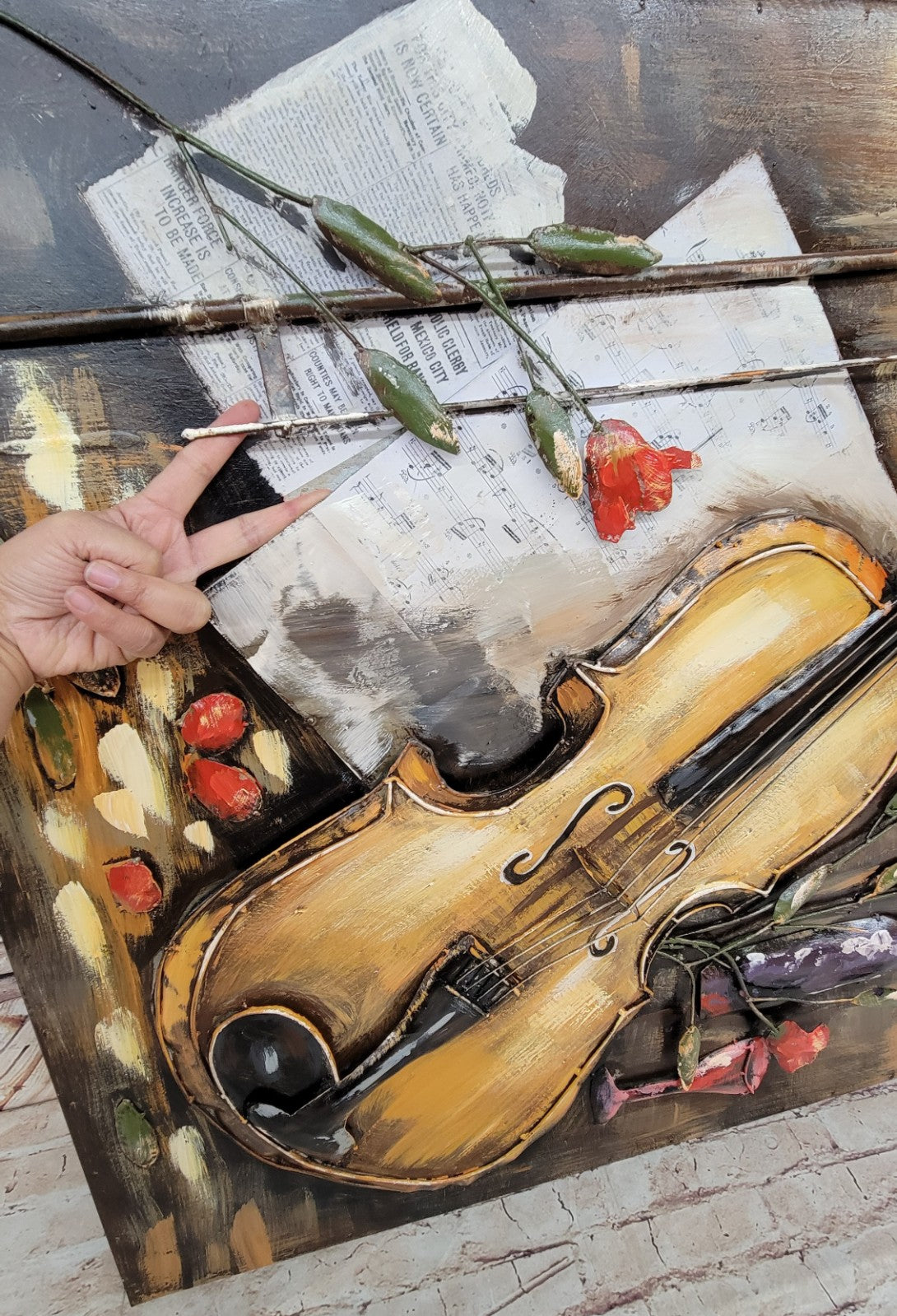 Violin Music Wall Art 3D Acrylic Metal Handmade Decoration for Home Office