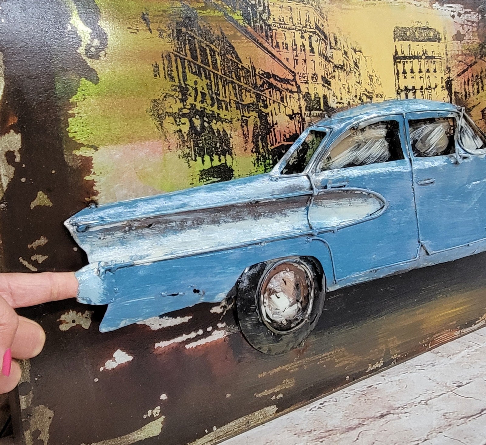 Blue American Muscle Car – 3 Dimensional Painting Hand Made Fine Art