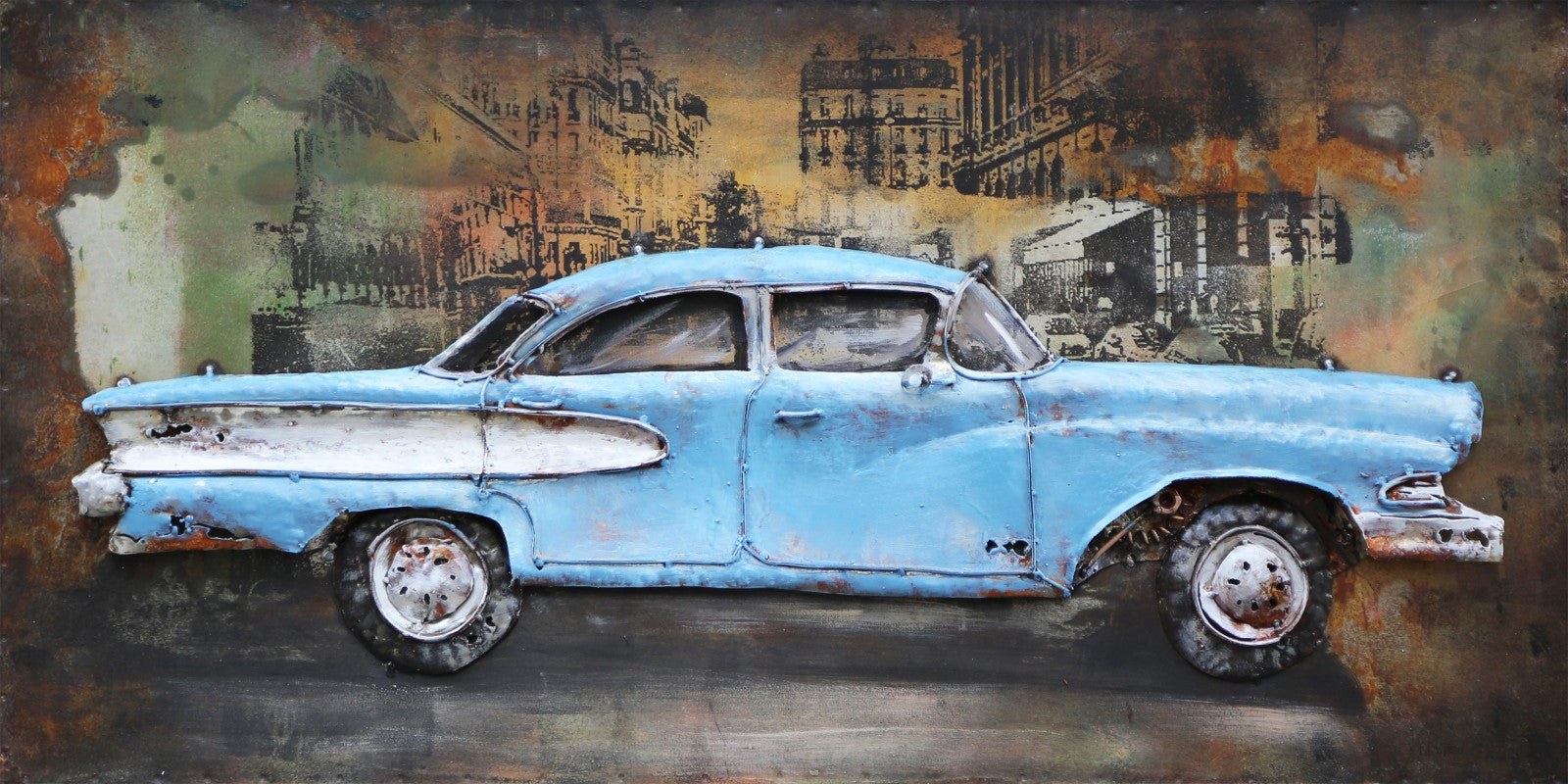 Blue American Muscle Car – 3 Dimensional Painting Hand Made Fine Art