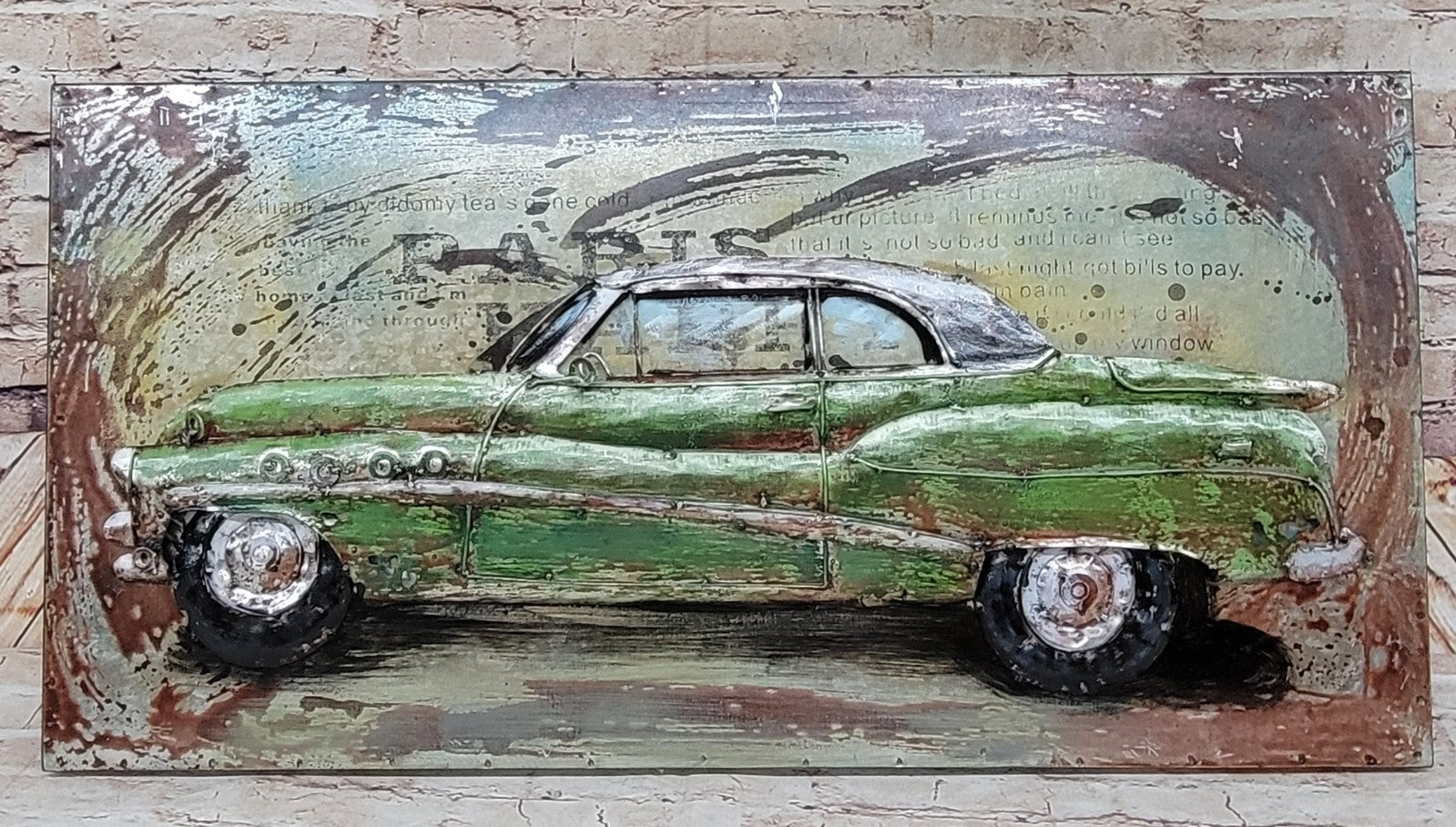 Vintage Car Watercolor Painting - All Metal Canvas Easy to Hang 3-D Artwork