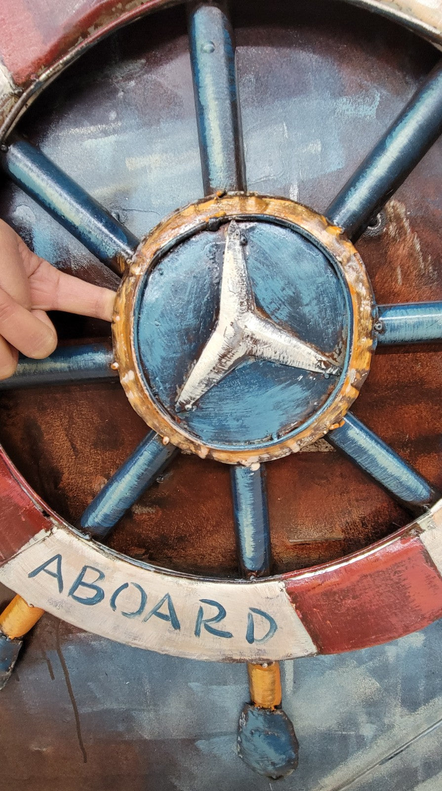 High Quality Retro Distressed 3D Boat Anchor Rudder Canvas Painting