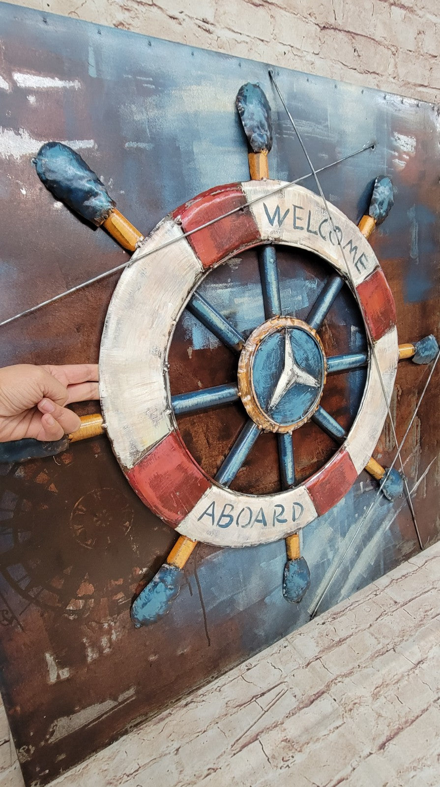High Quality Retro Distressed 3D Boat Anchor Rudder Canvas Painting