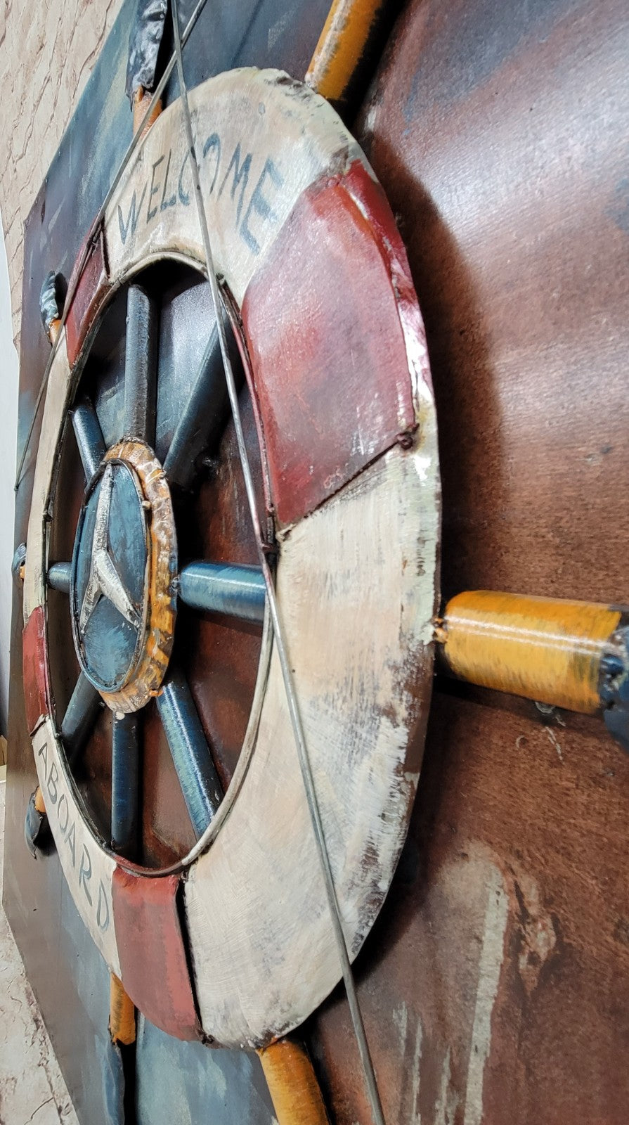 High Quality Retro Distressed 3D Boat Anchor Rudder Canvas Painting