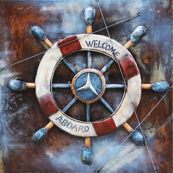 High Quality Retro Distressed 3D Boat Anchor Rudder Canvas Painting