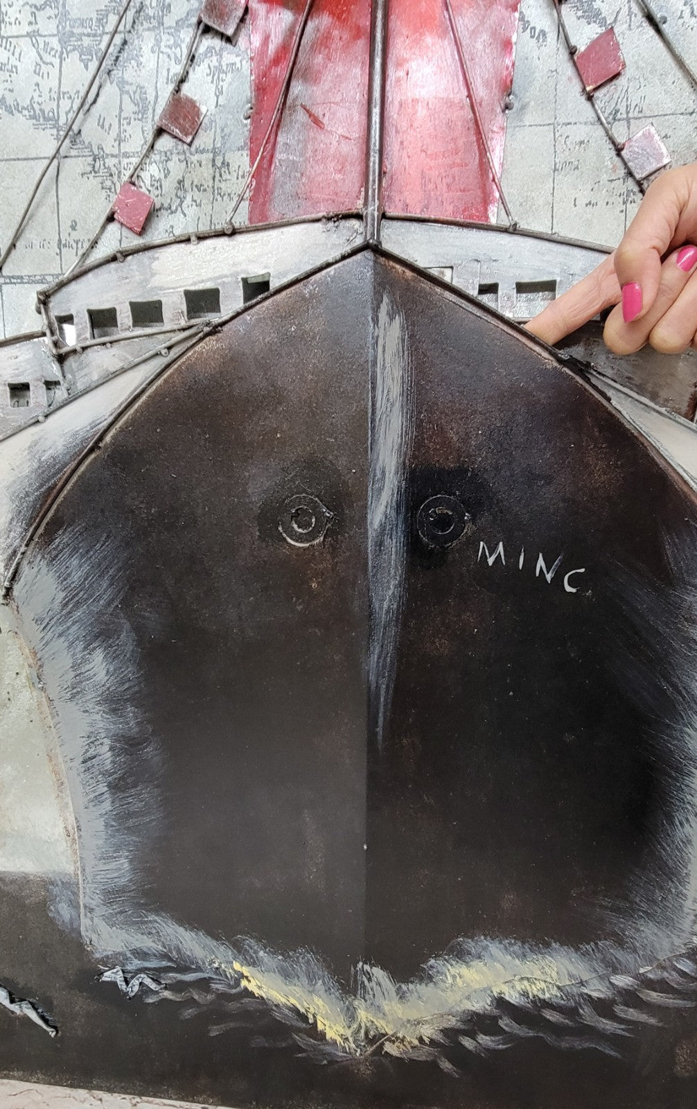 3D Marine iron Wall art embossed Ship Painting Mixed Media Hand Painted metal