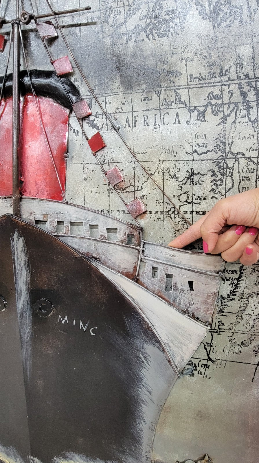 3D Marine iron Wall art embossed Ship Painting Mixed Media Hand Painted metal