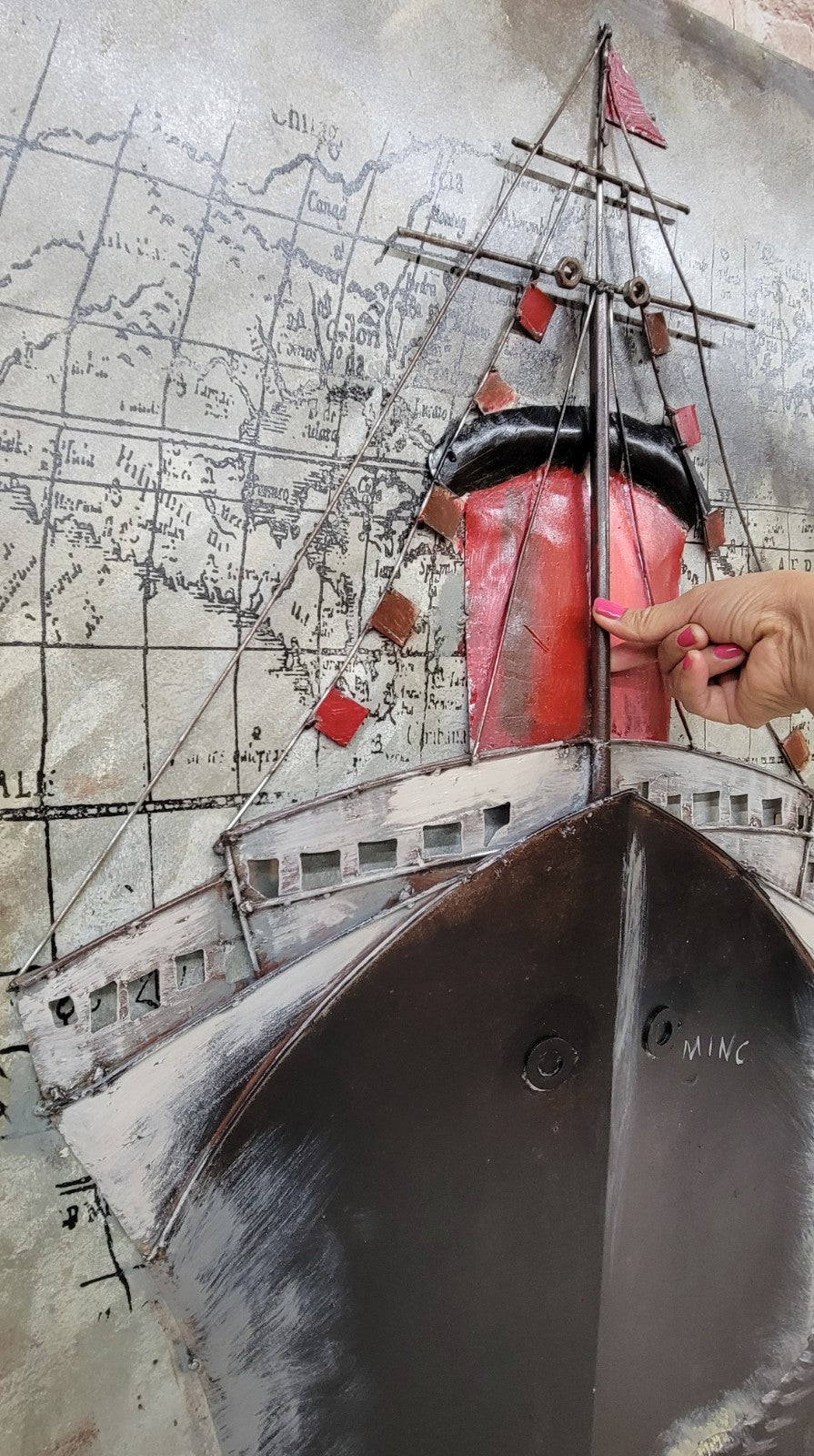 3D Marine iron Wall art embossed Ship Painting Mixed Media Hand Painted metal