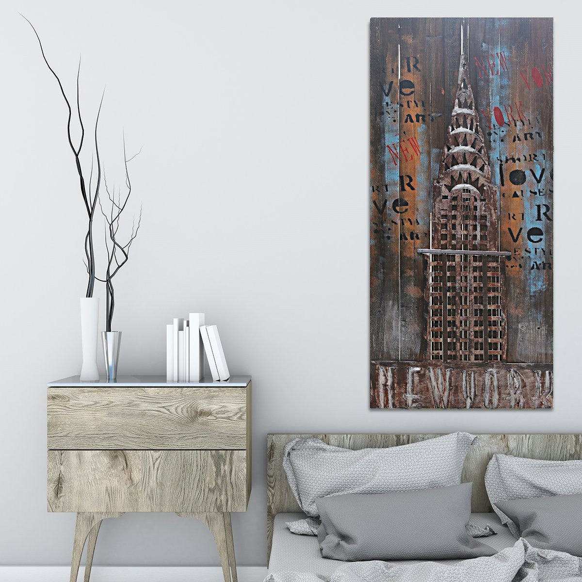 Chrysler Building 48-Inch Long Real Oak Wood Canvas Wall Art Decor Sale