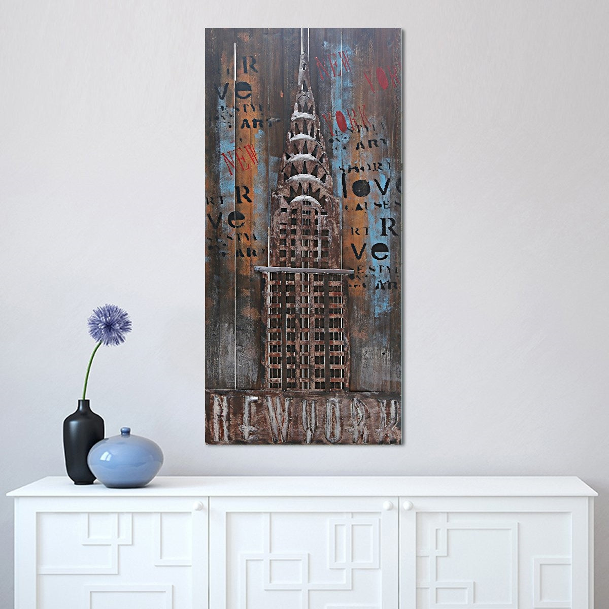 Chrysler Building 48-Inch Long Real Oak Wood Canvas Wall Art Decor Sale