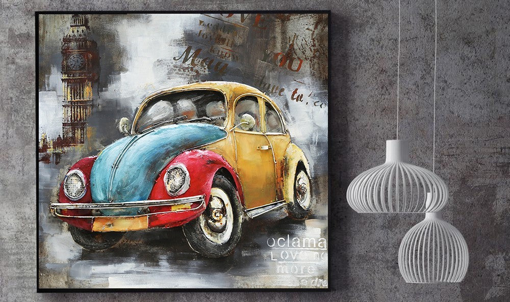 Metal 3D painting 80 X 80 CM VW Beetle Car Multi Color Artwork Figurine