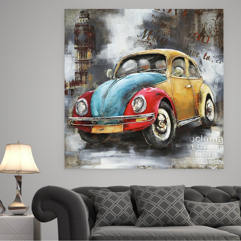Metal 3D painting 80 X 80 CM VW Beetle Car Multi Color Artwork Figurine