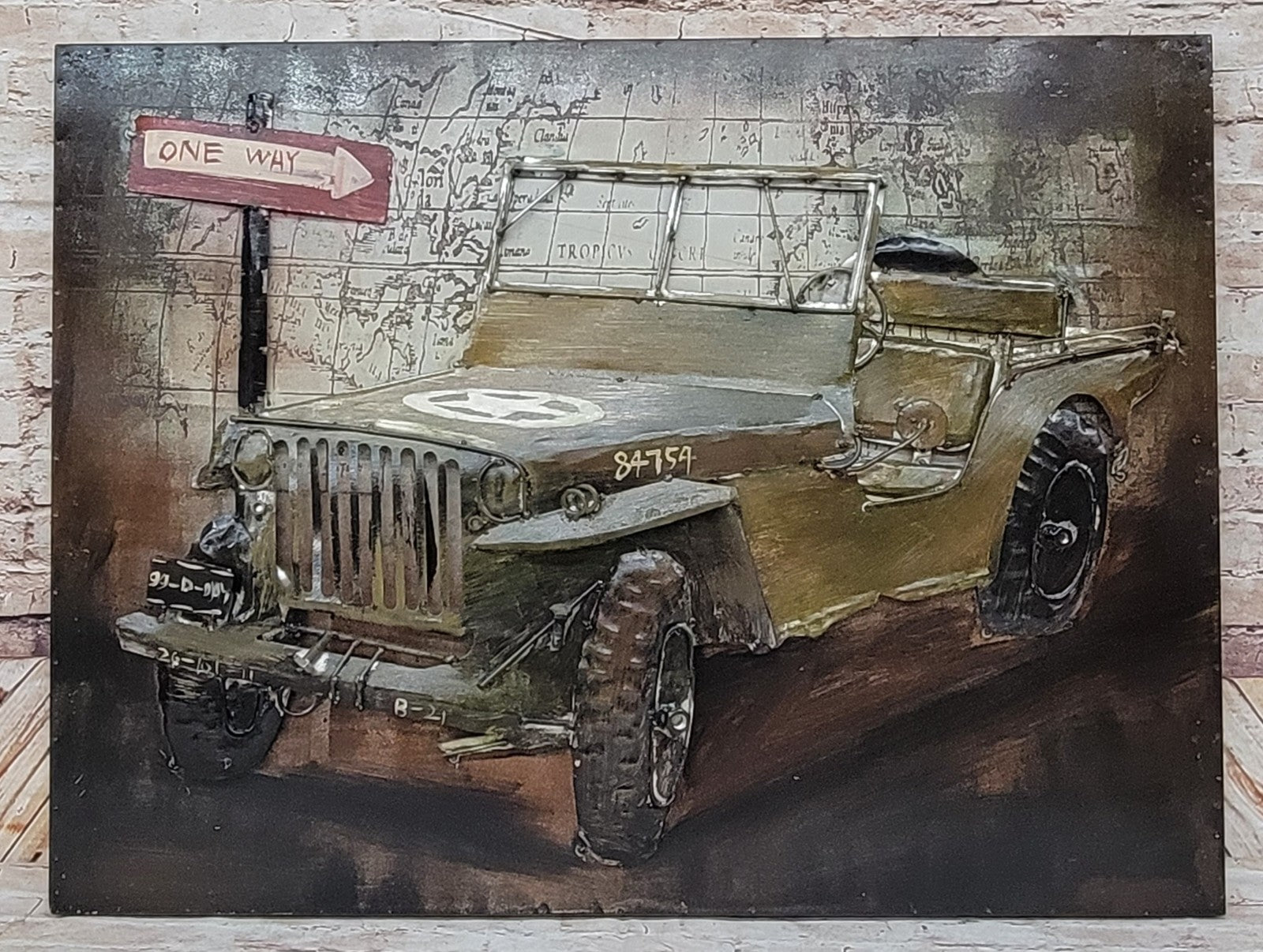 Rustic Army Military Jeep Vintage Metal Car Model Home Decorations Decor 3-d