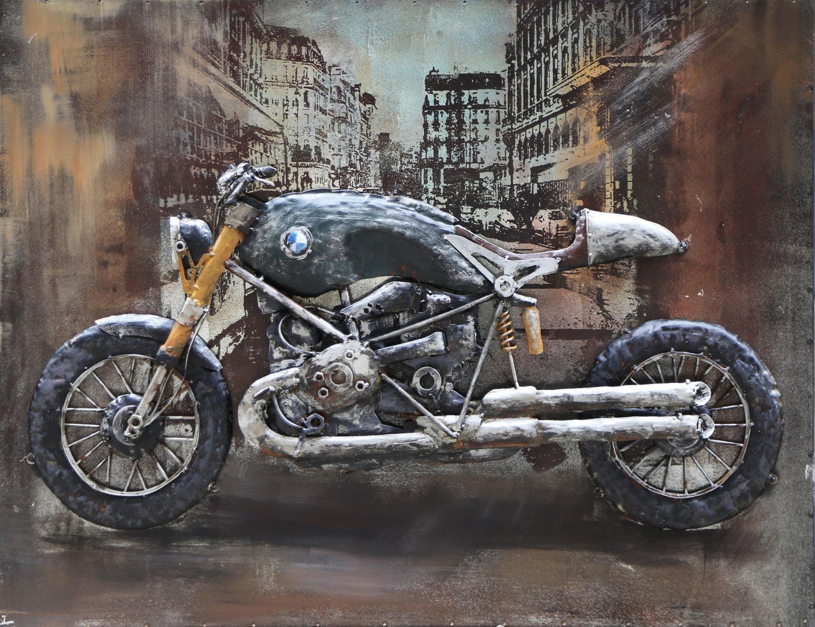 BMW MOTORCYCLE PAINTINGS FINE ART HAND MADE WALL MOUNT SCULPTURE FIGURINE