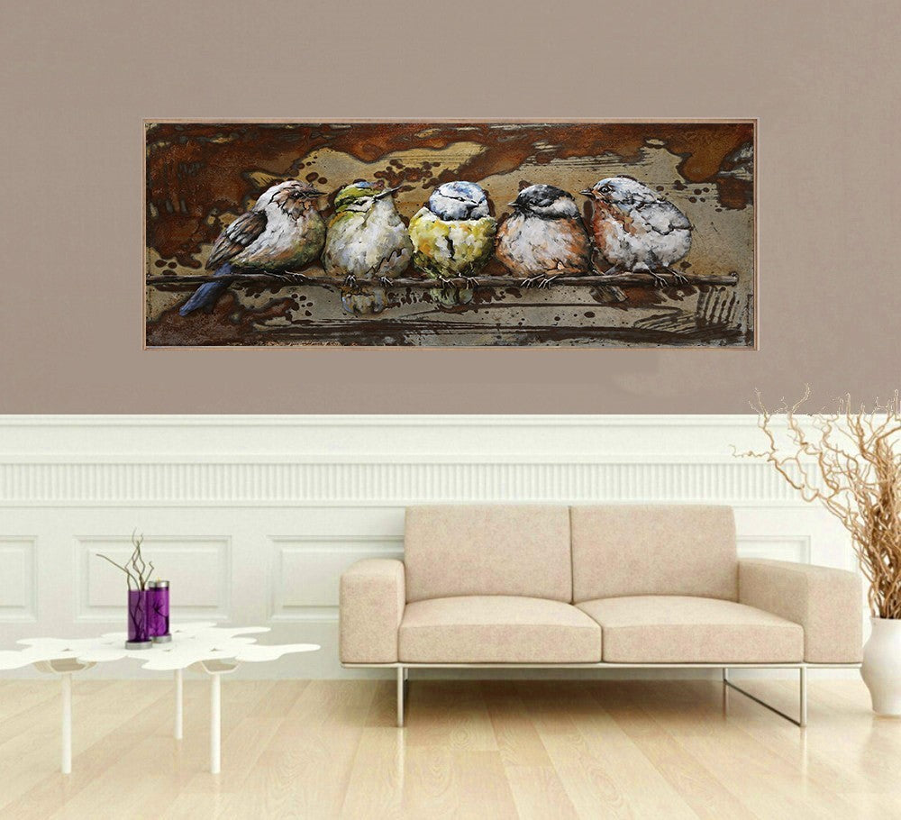 Sculpture Bird Colorful Tree Modern Wallmount Painting 3D Art Home office Decor