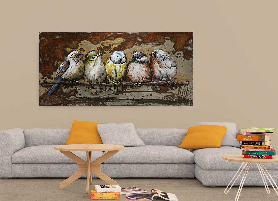 Sculpture Bird Colorful Tree Modern Wallmount Painting 3D Art Home office Decor