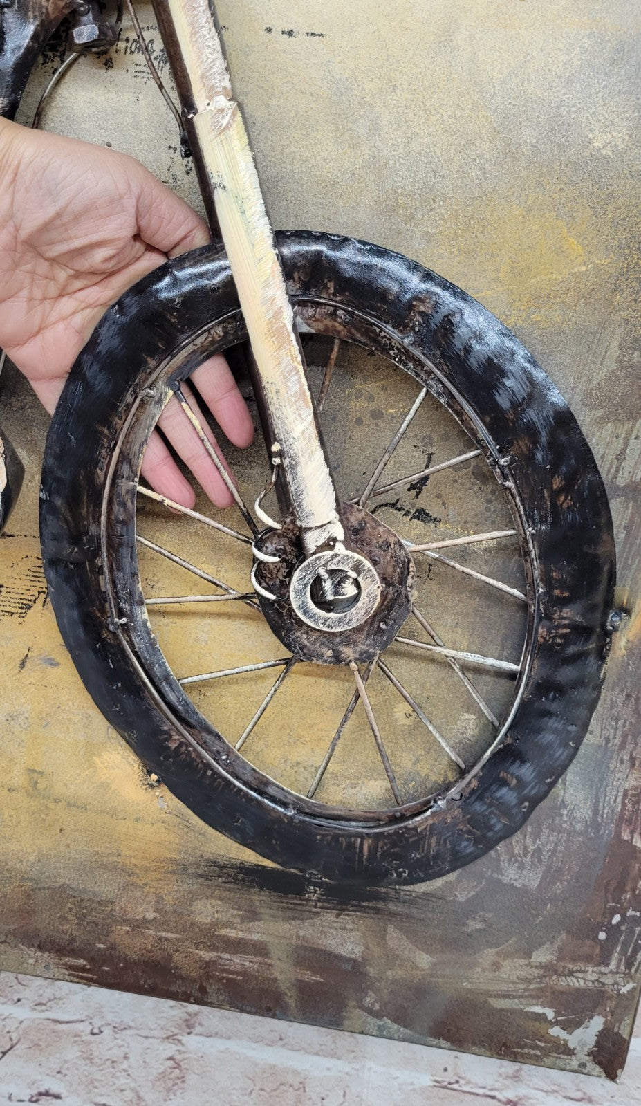 Framed Motorcycle Wall Art Metal Canvas Painting Rustic Landscape Decor Figure