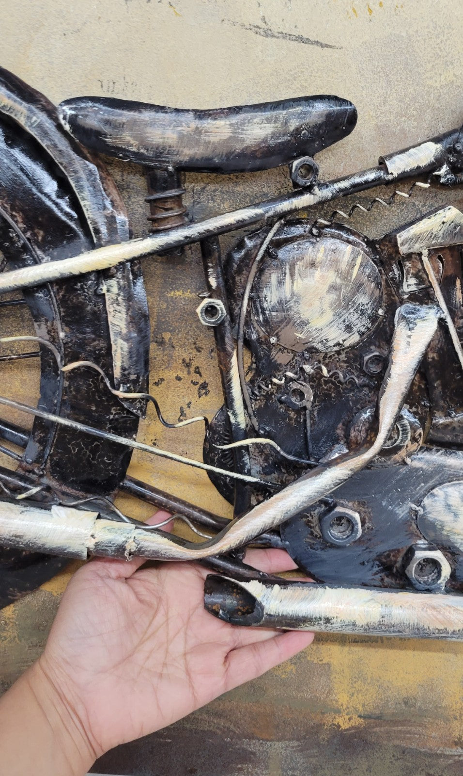 Framed Motorcycle Wall Art Metal Canvas Painting Rustic Landscape Decor Figure