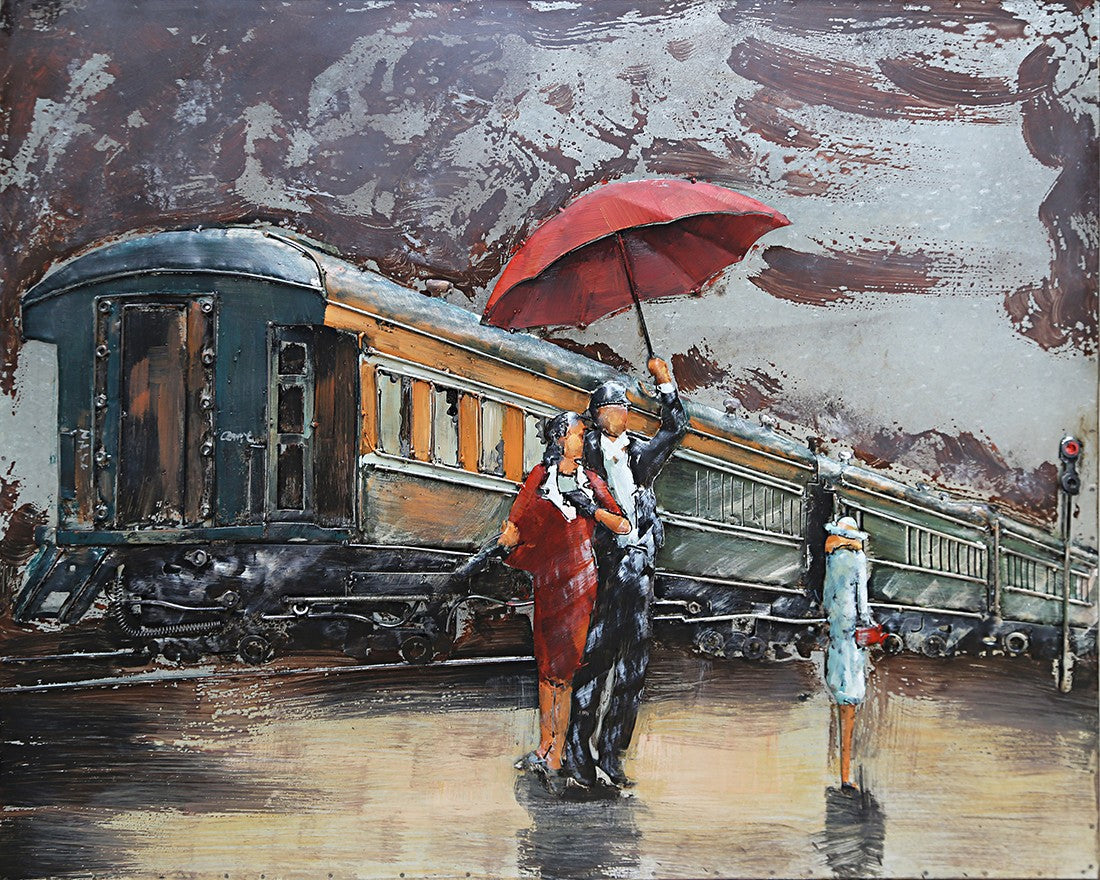 All Aboard - Metal Canvas Easy ti Hang 3-D Oil Painting Loving Couple Statue