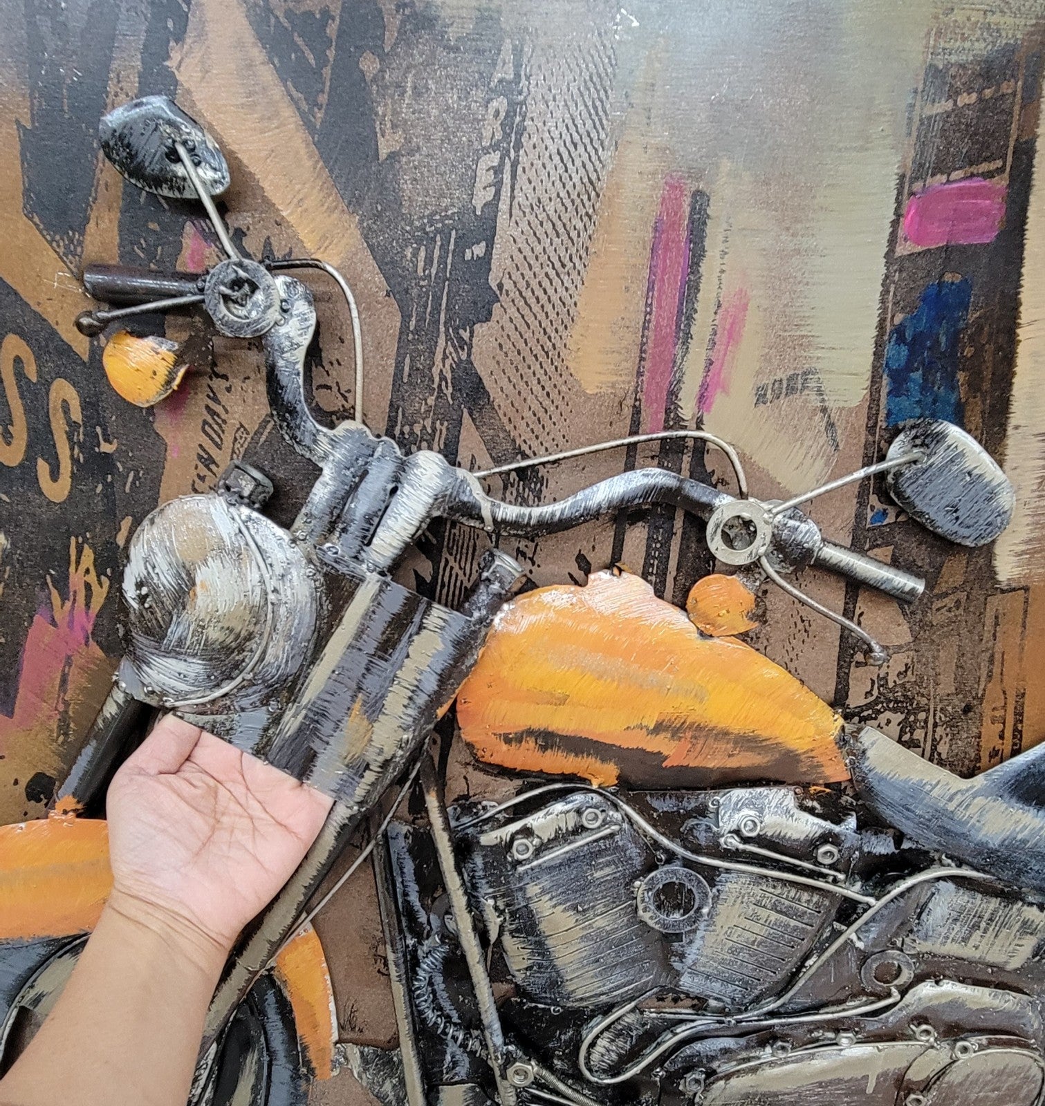 Home and garden decor custom Artwork painting 3d metal motorcycle wall Sculpture