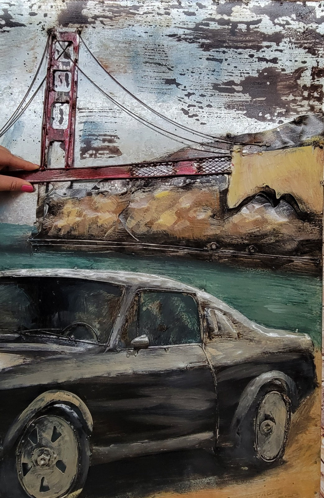 Vintage Classic Hot Rod Drag Race 3 Dimensional Wall Painting Art Large