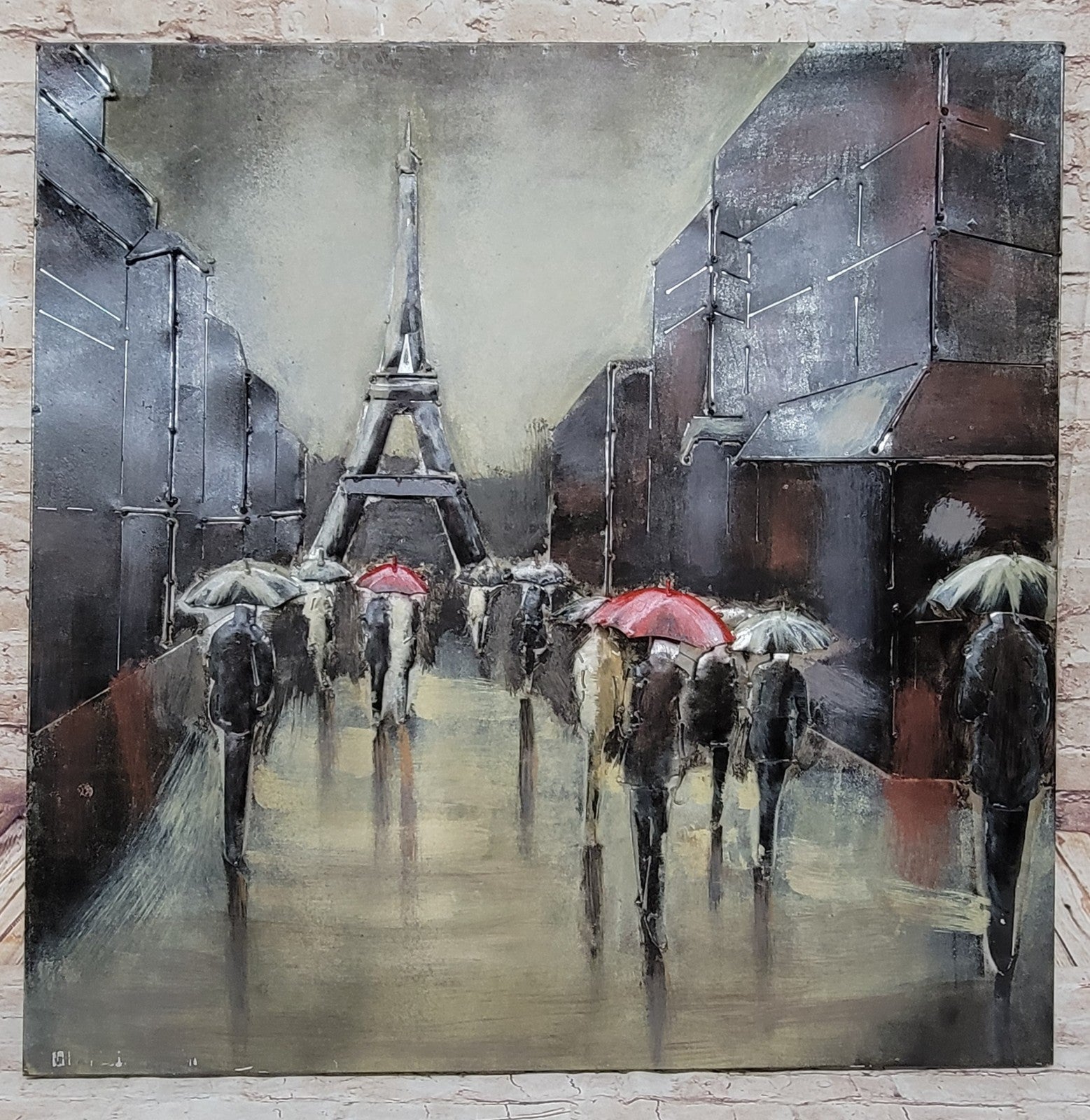 Tour de Eiffel View Wall Art In Rainy Day Large 32 by 32 Inches Metal Canvas